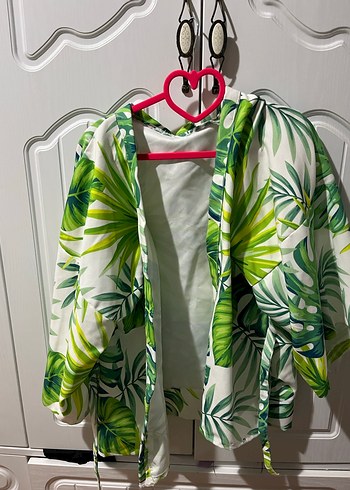 Yeşil Desenli Mini Streetwear Kimono - Görsel 5
