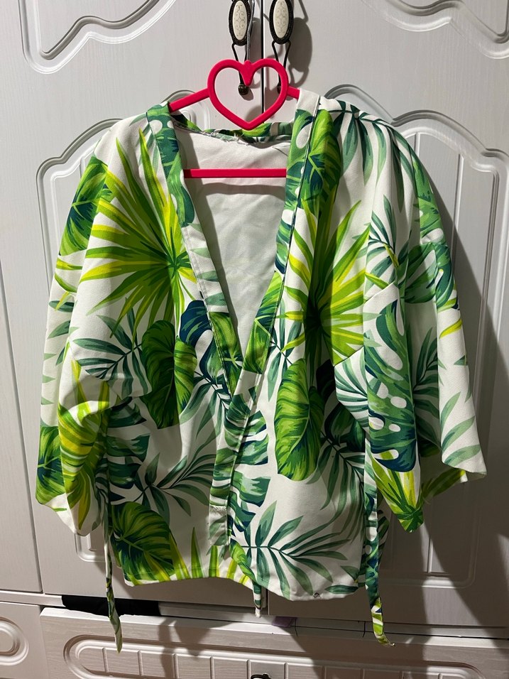 Yeşil Desenli Mini Streetwear Kimono - Görsel 2