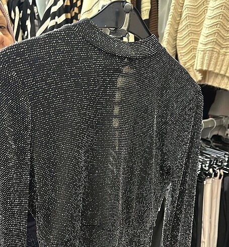 m Beden siyah Renk Işıltılı simli parlak bluz polyester