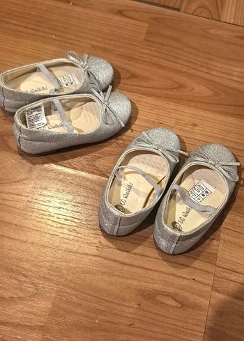 Kız Çocuk Gri Simli Babet Ayakkabı, ikiz bebek ayakkabısı - Görsel 2