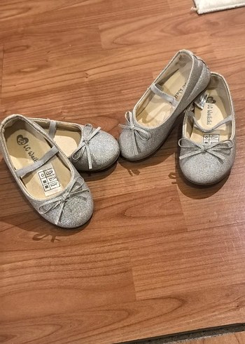 Kız Çocuk Gri Simli Babet Ayakkabı, ikiz bebek ayakkabısı - Görsel 3