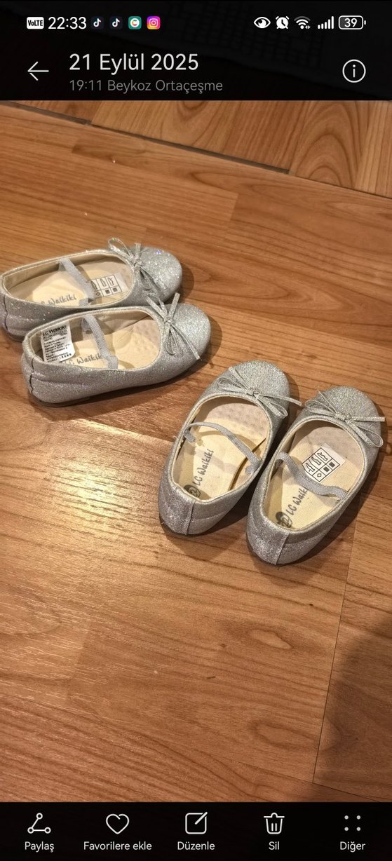 Kız Çocuk Gri Simli Babet Ayakkabı, ikiz bebek ayakkabısı - Görsel 2