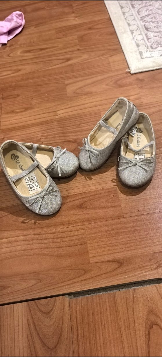 Kız Çocuk Gri Simli Babet Ayakkabı, ikiz bebek ayakkabısı - Görsel 3