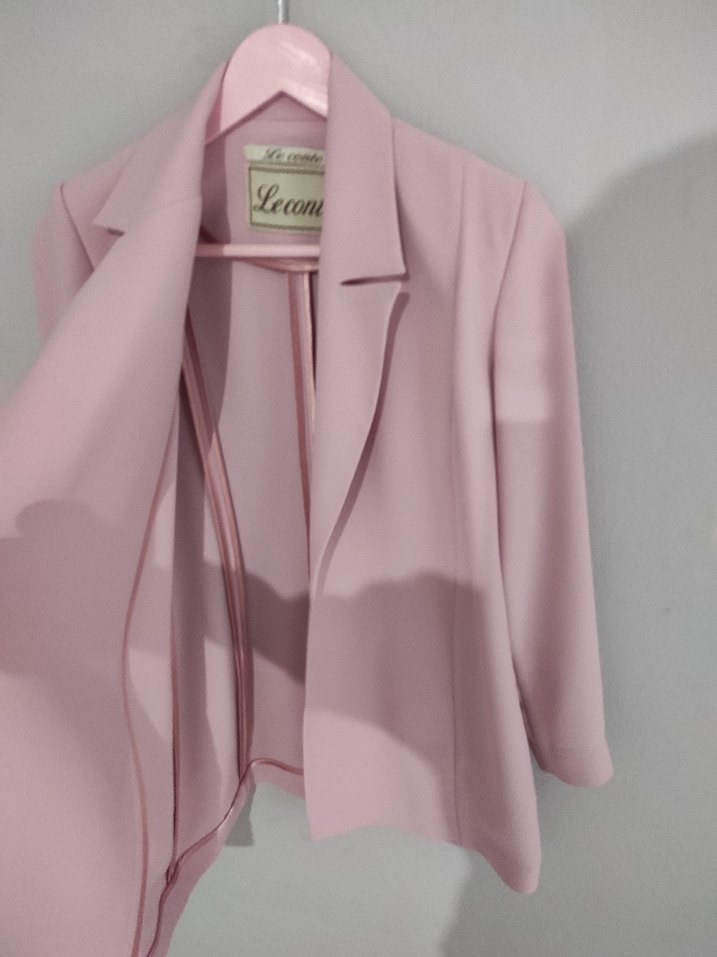 Uzun Pembe Kadın Blazer Ceket - Görsel 3