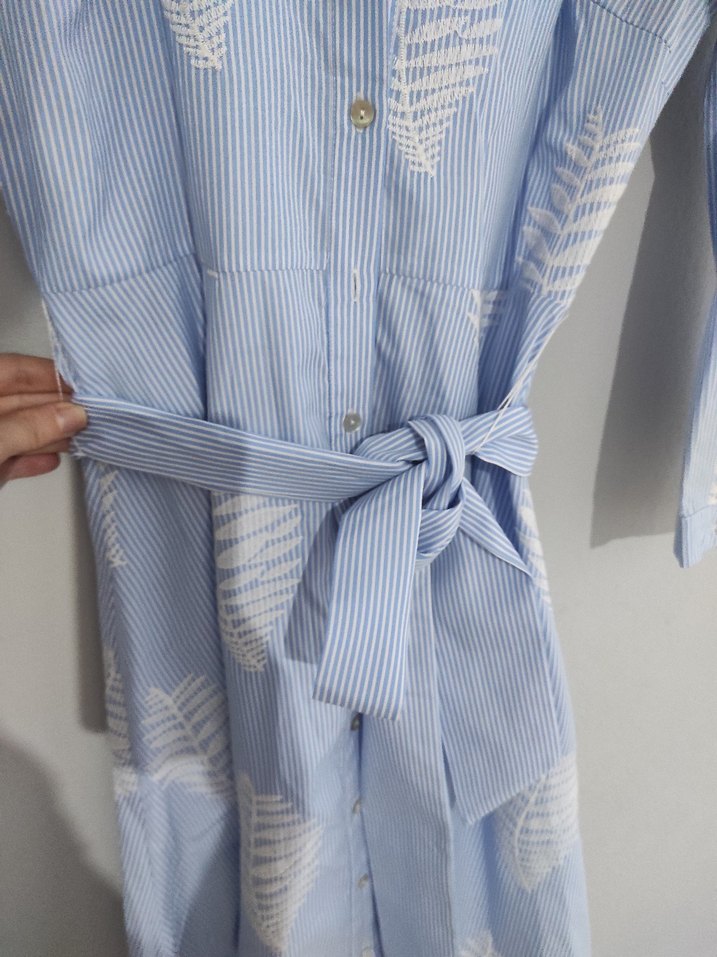 Mavi Pamuklu Uzun Bohem Elbise - Görsel 4