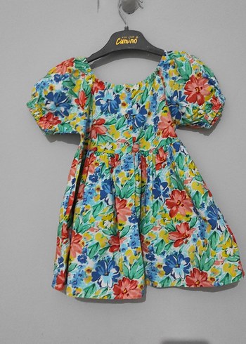 Çiçekli Renkli Kız Çocuk Elbisesi - Görsel 3