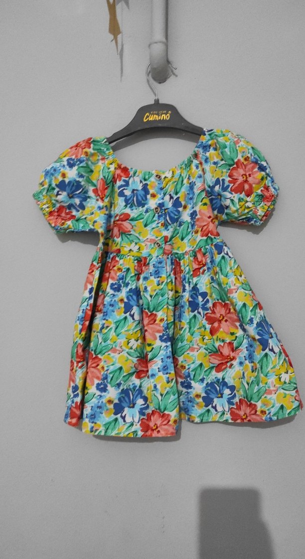 Çiçekli Renkli Kız Çocuk Elbisesi - Görsel 3