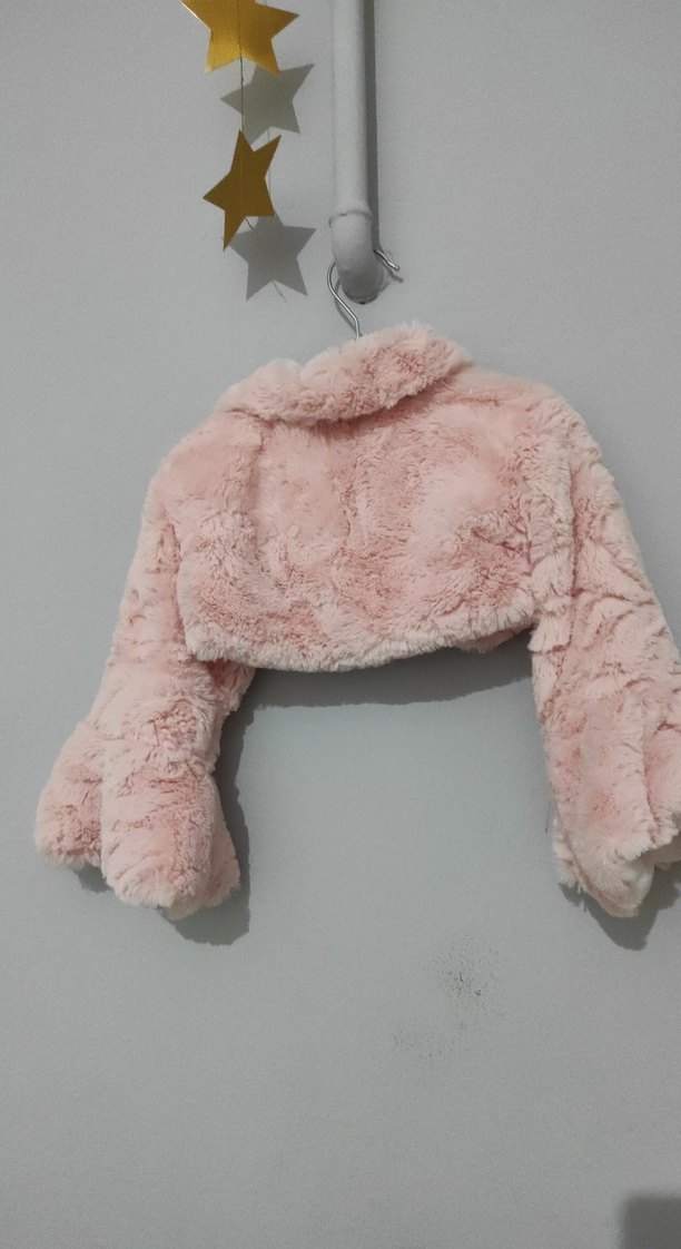Kız Çocuk Pembe Peluş Kısa Ceket - Görsel 3