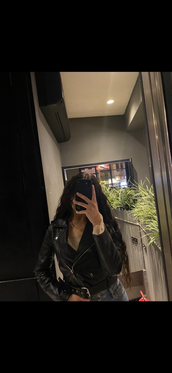 Kemerli Siyah Kadın Deri Biker Ceket - Görsel 5