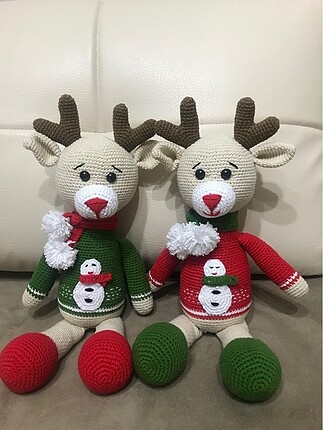 AMİGURUMİ GEYİK 2 adetYILBAŞI ÖZEL 30 cm ORGANİK DOĞAL OYUNCAK