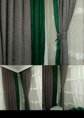 Modern Klasik Yeşil-Gri fon Perde - Görsel 2