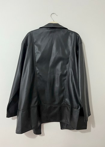 Kadın Siyah Deri Midi Ceket - Görsel 3