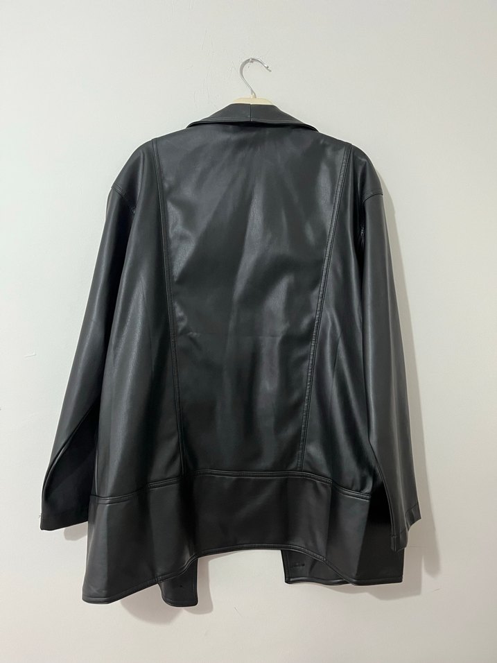 Kadın Siyah Deri Midi Ceket - Görsel 3