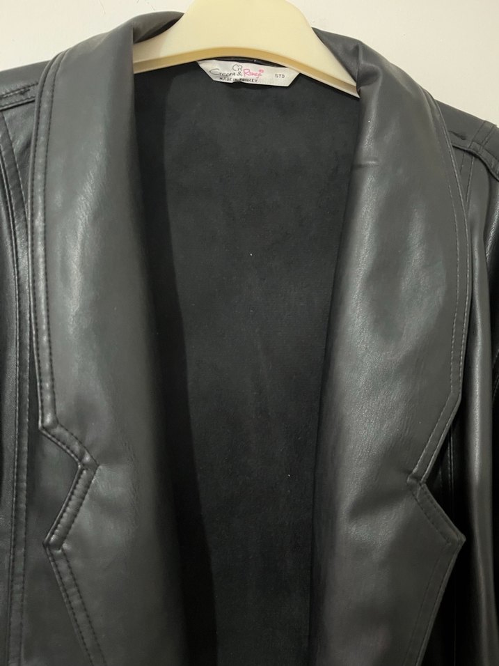 Kadın Siyah Deri Midi Ceket - Görsel 4