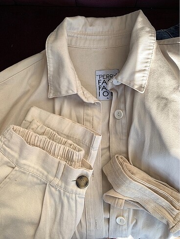 Krem Lastikli Gabardin Pantalon