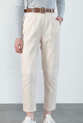 Suud Collection Krem Lastikli Gabardin Pantalon