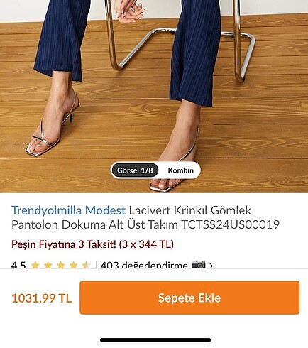 Trendyol & Milla Tesettür Lacivert Kırınkıl Takım
