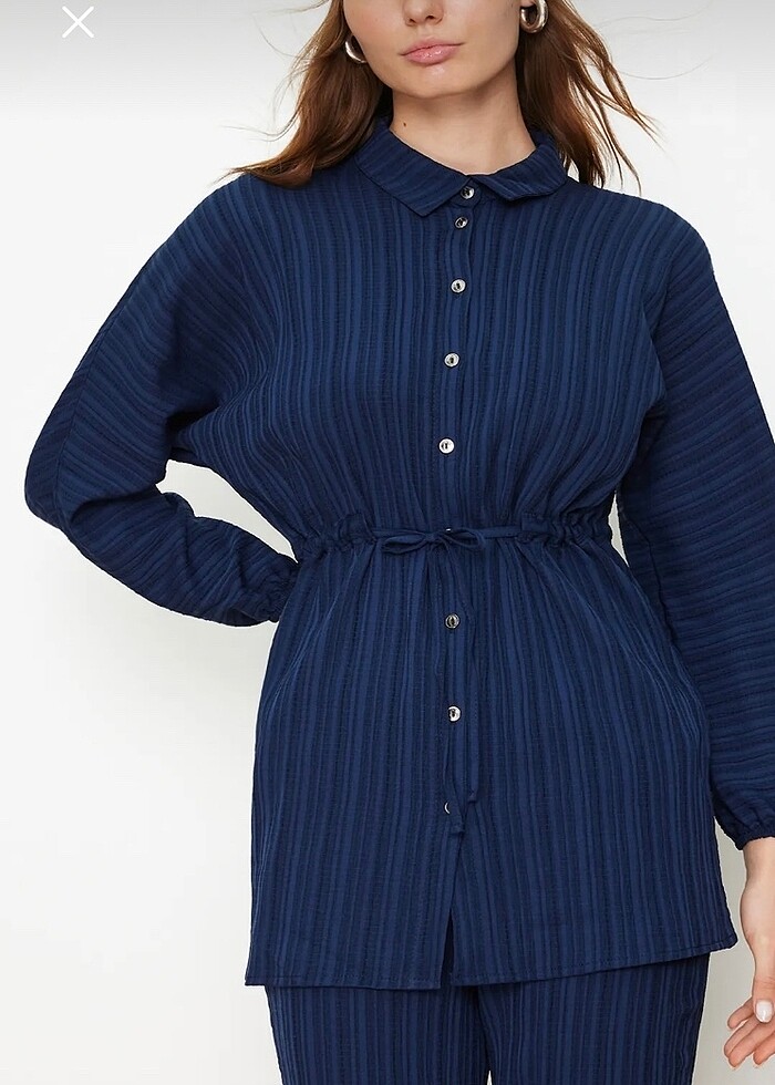 Tesettür Lacivert Kırınkıl Takım - Görsel 3