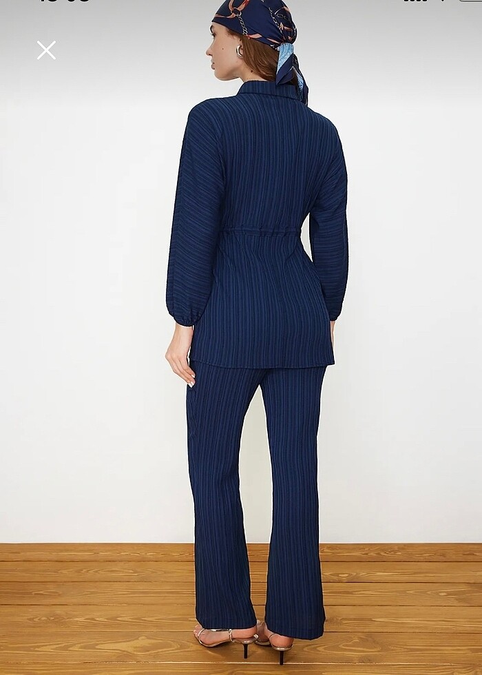 Tesettür Lacivert Kırınkıl Takım - Görsel 4