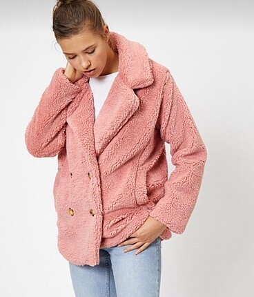 Peluş koton pembe palto