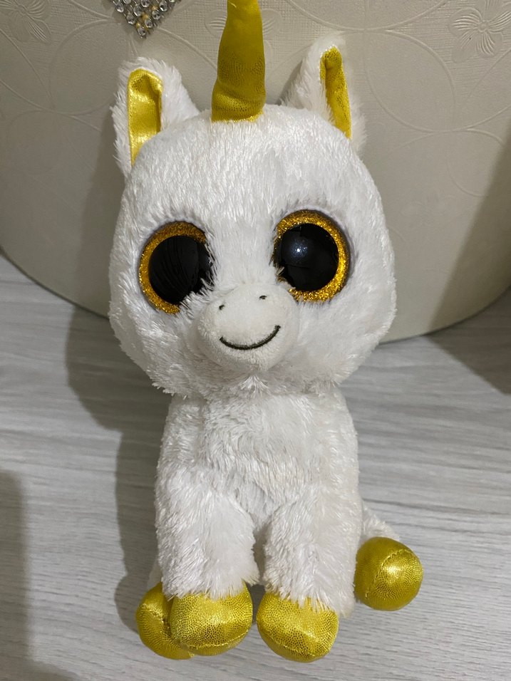 Beyaz ve Altın Renkli Peluş Unicorn Oyuncak - Görsel 2