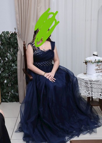 Diğer Lacivert Saten Nisan Abiye Elbise