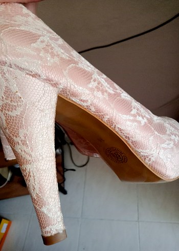 36 Beden Dantel Detaylı Pudra renk Stiletto Topuklu Kadın Ayakkabı