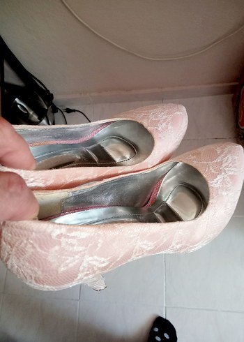 Diğer Dantel Detaylı Pudra renk Stiletto Topuklu Kadın Ayakkabı