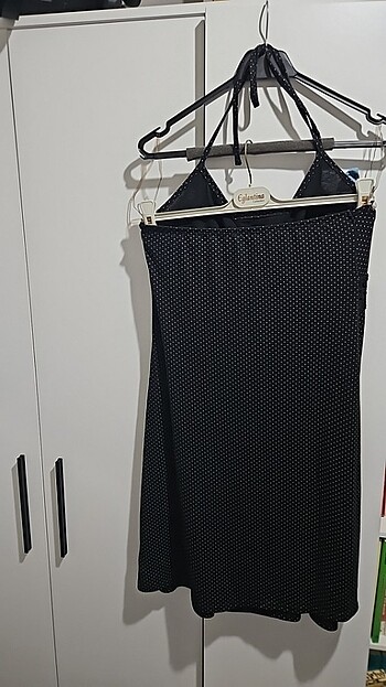 LCW marka L beden askılı boyundan başlamalı puantiyeli elbise