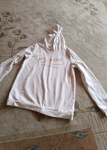 Kadın Beyaz Kapüşonlu Uzun Kollu Sweatshirt - Görsel 4