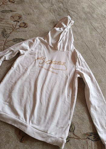 Kadın Beyaz Kapüşonlu Uzun Kollu Sweatshirt - Görsel 3