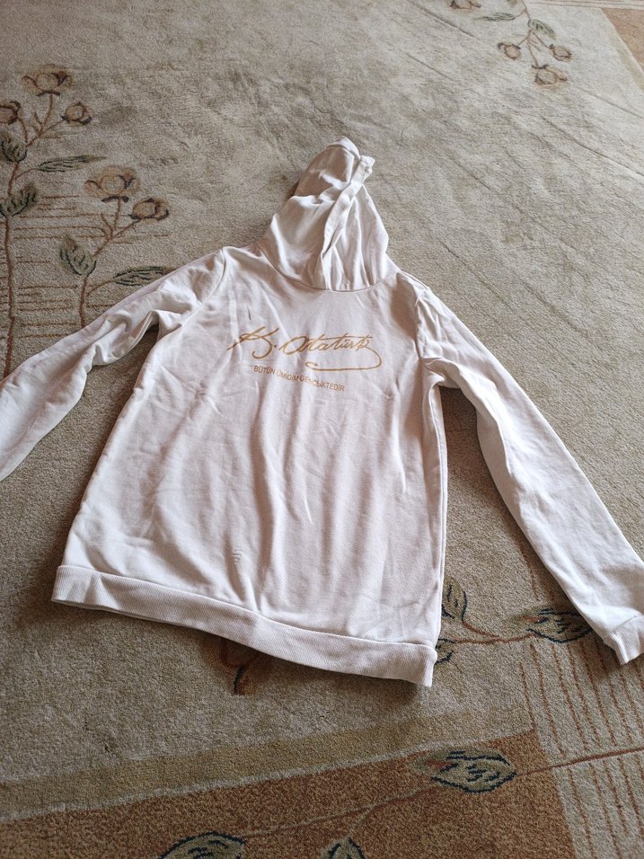 Kadın Beyaz Kapüşonlu Uzun Kollu Sweatshirt - Görsel 4