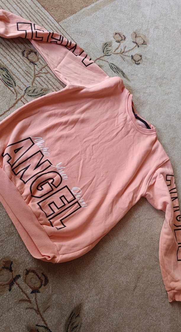 Pembe Baskılı Uzun Kollu Sweatshirt içi polar - Görsel 2