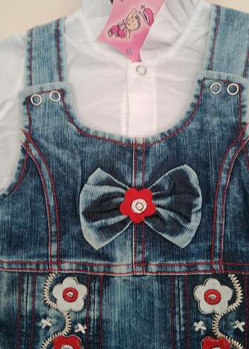 Çiçekli Kot Kız jile/beyaz gömlek ile - Görsel 2