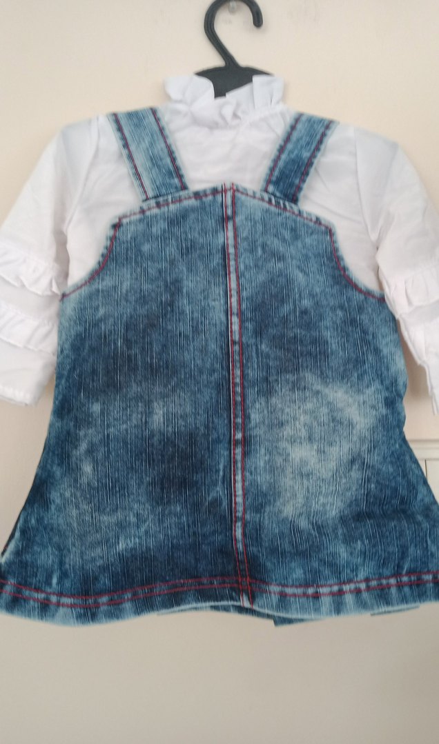 Çiçekli Kot Kız jile/beyaz gömlek ile - Görsel 5