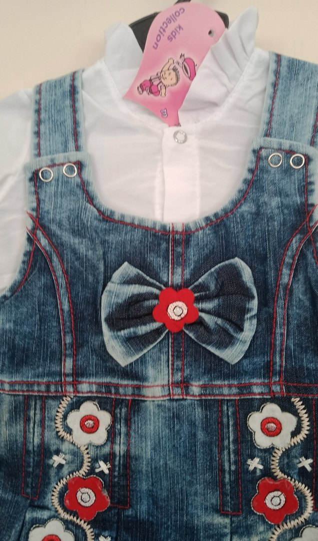 Çiçekli Kot Kız jile/beyaz gömlek ile - Görsel 2