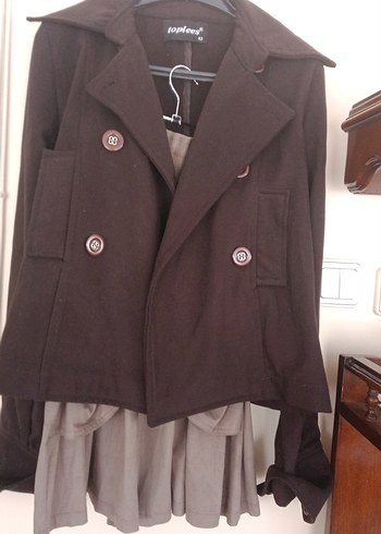 Drapeli  vizon-kahve tonu Süet. etek ile kruvaze ceket kombini - Görsel 4