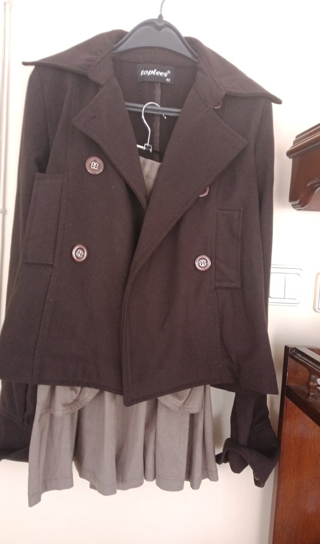 Drapeli  vizon-kahve tonu Süet. etek ile kruvaze ceket kombini - Görsel 4