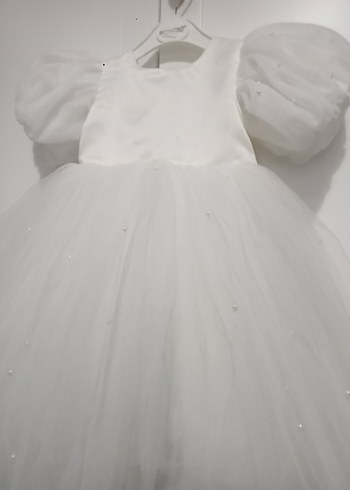 Kız Çocuk Beyaz Kabarık Kollu Elbise - Görsel 6