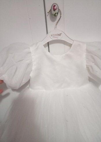 Kız Çocuk Beyaz Kabarık Kollu Elbise - Görsel 7