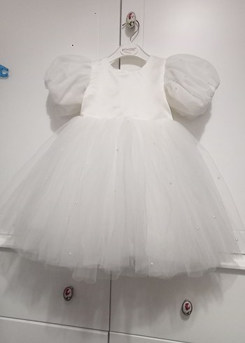 Kız Çocuk Beyaz Kabarık Kollu Elbise - Görsel 2