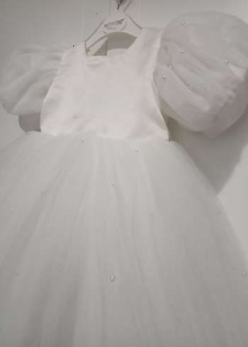 Kız Çocuk Beyaz Kabarık Kollu Elbise - Görsel 5