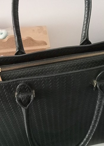 Klasik Siyah Deri Yılan Desenli Kadın hm Çanta - Görsel 5