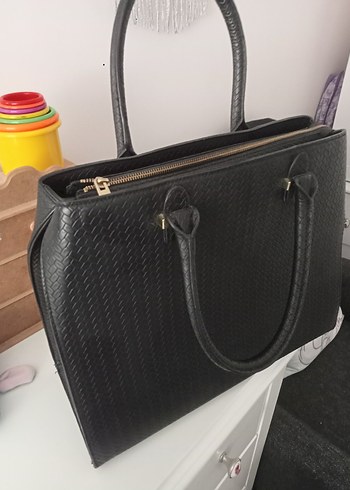 Klasik Siyah Deri Yılan Desenli Kadın hm Çanta - Görsel 4