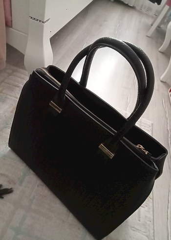 Klasik Siyah Deri Yılan Desenli Kadın hm Çanta - Görsel 2