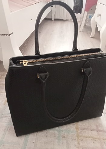 Klasik Siyah Deri Yılan Desenli Kadın hm Çanta - Görsel 3