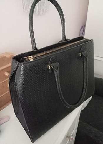 Klasik Siyah Deri Yılan Desenli Kadın hm Çanta - Görsel 6