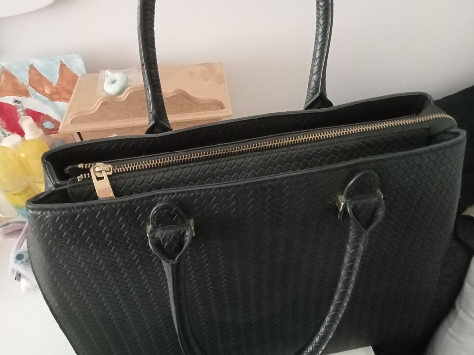 Klasik Siyah Deri Yılan Desenli Kadın hm Çanta - Görsel 5