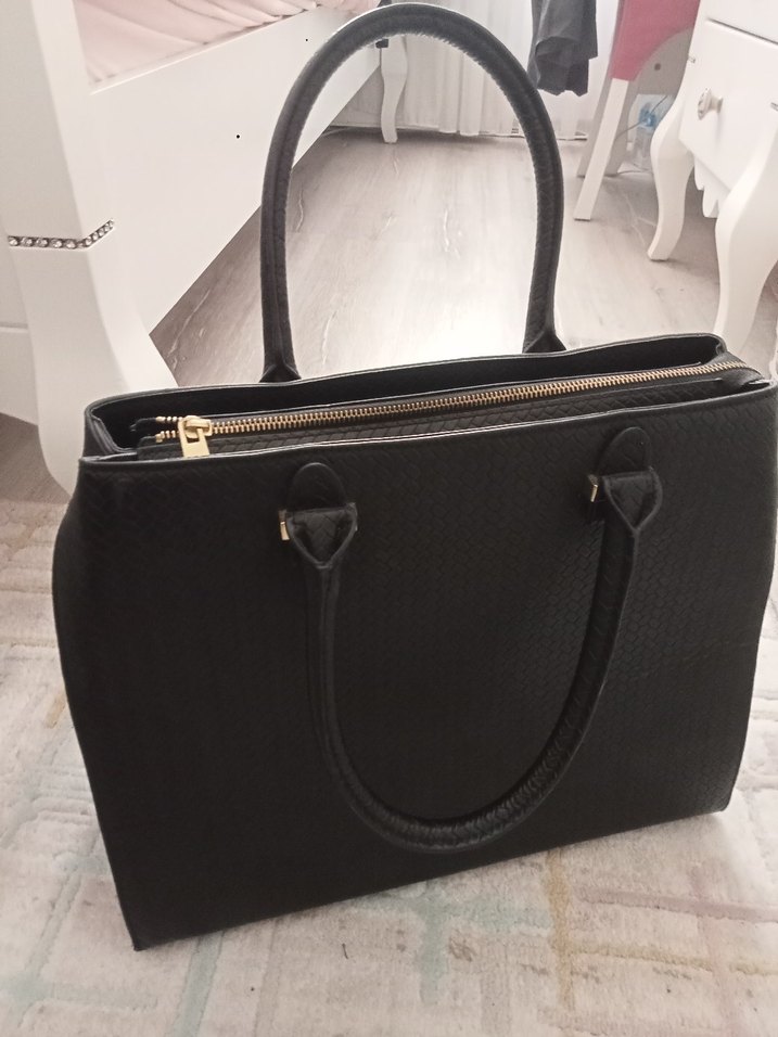 Klasik Siyah Deri Yılan Desenli Kadın hm Çanta - Görsel 3