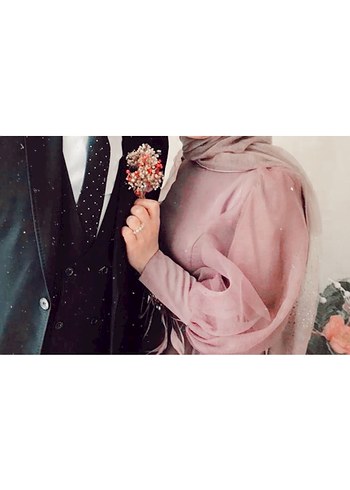 Pembe Düğmeli Uzun Kol Çiçekli Nişan Elbisesi